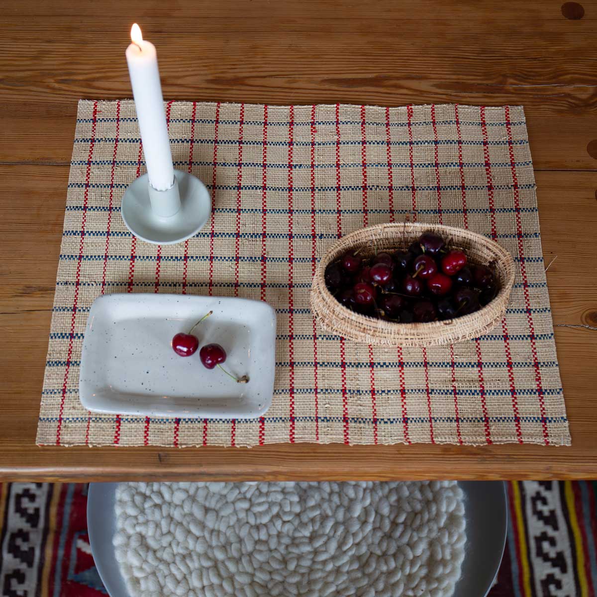 RAFFIA Placemat, red/blue/natural