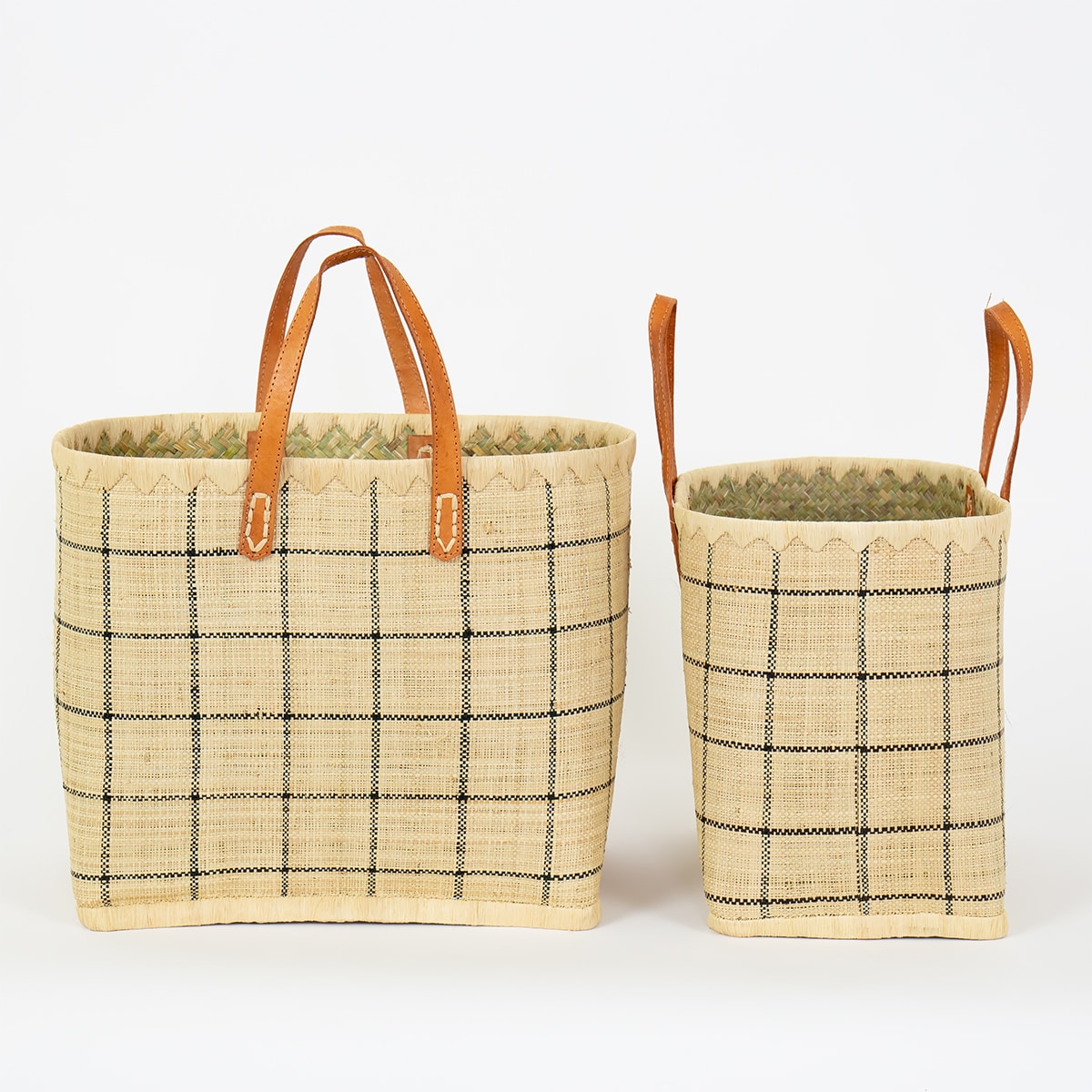 RAFFIA Bag checked S, nat/bla