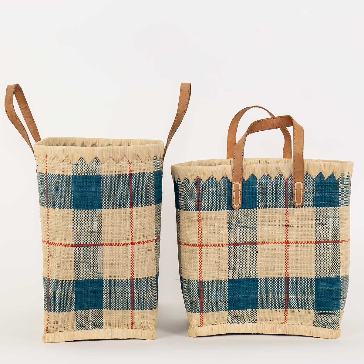 RAFFIA Bag checked S, blue/nature