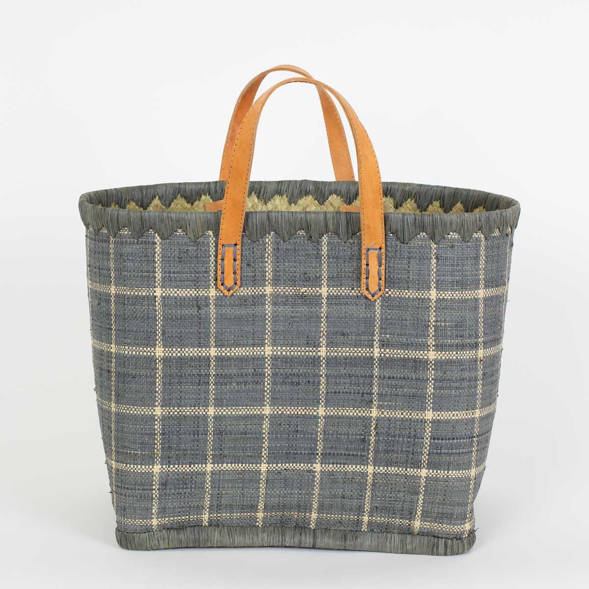 RAFFIA Väska rutig L, grå