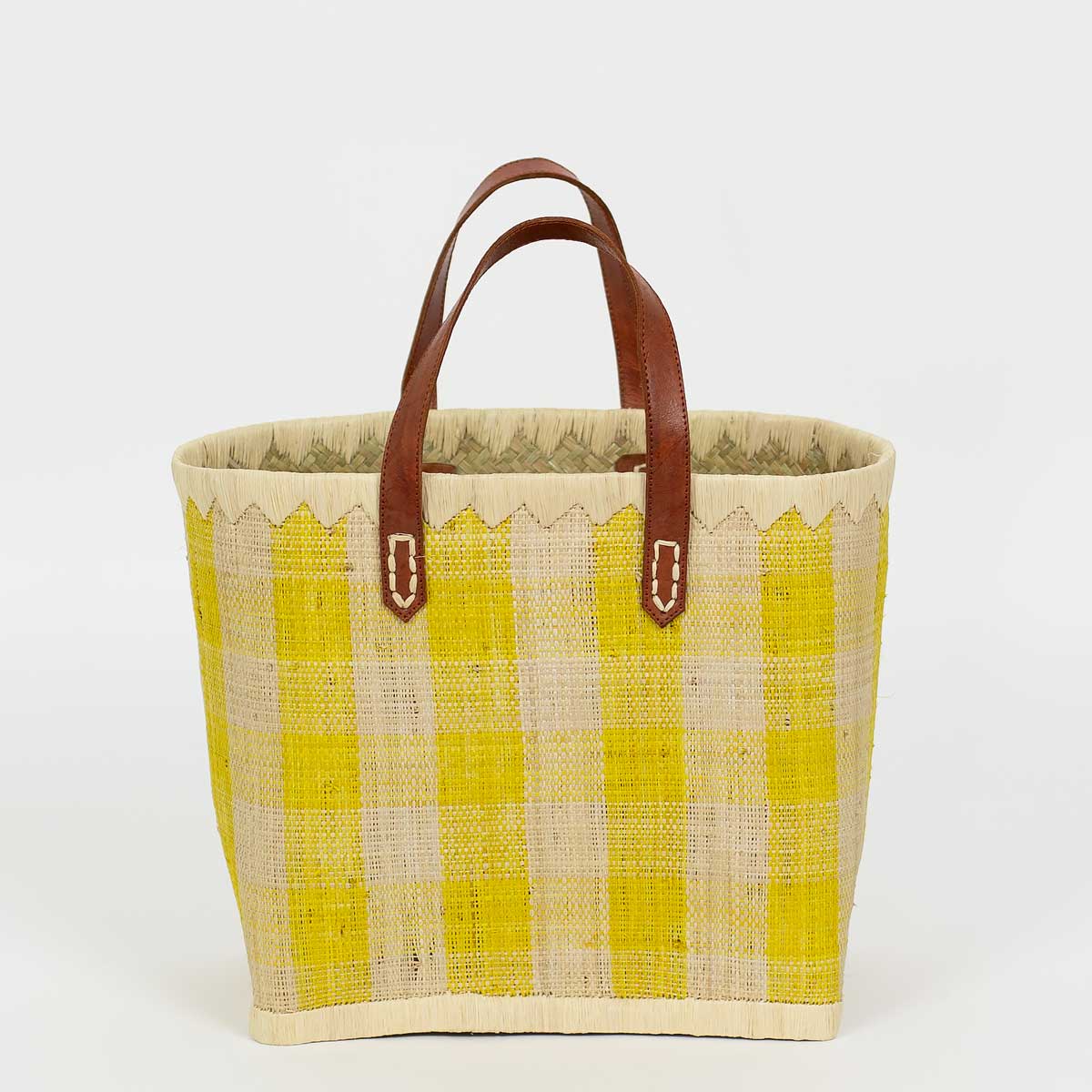 RAFFIA Bag checked L, yellow/nature