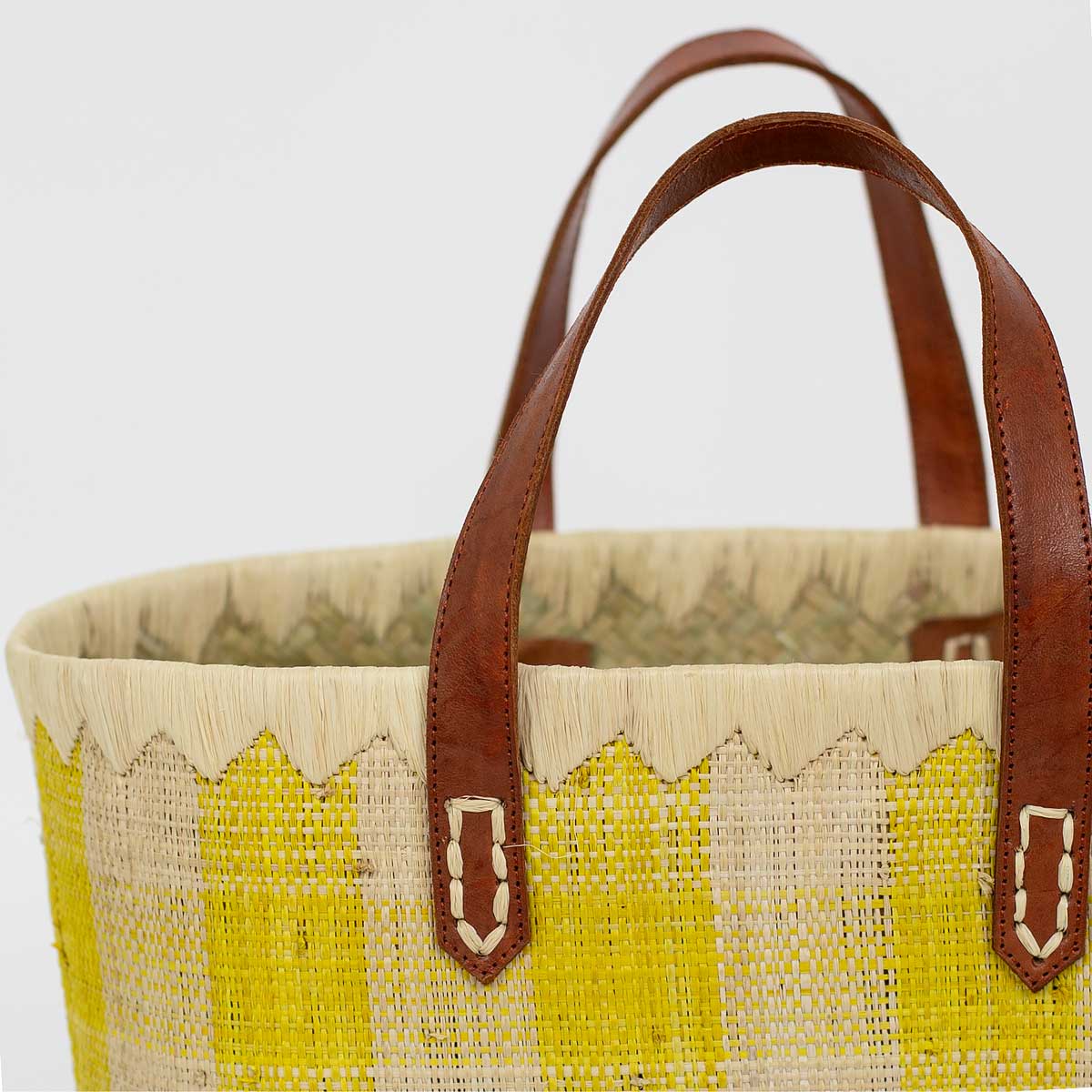 RAFFIA Bag checked L, yellow/nature