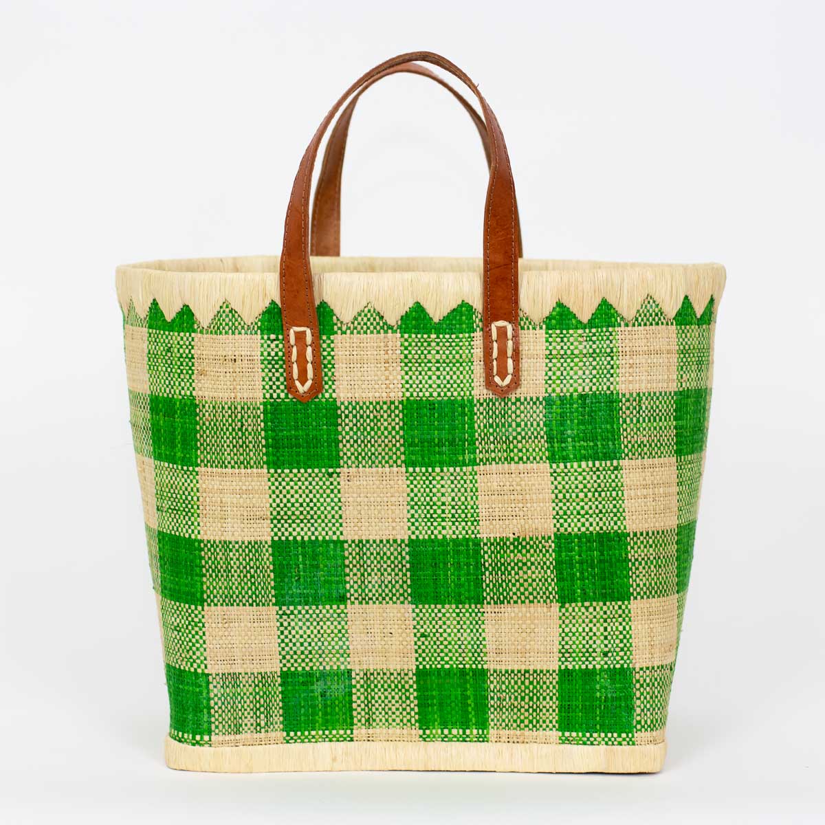 RAFFIA Bag checked S, green/nat