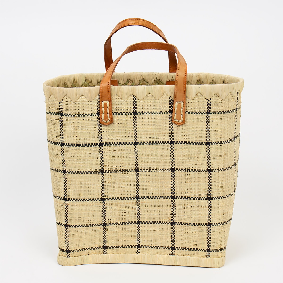 RAFFIA Bag checked S, nat/bla