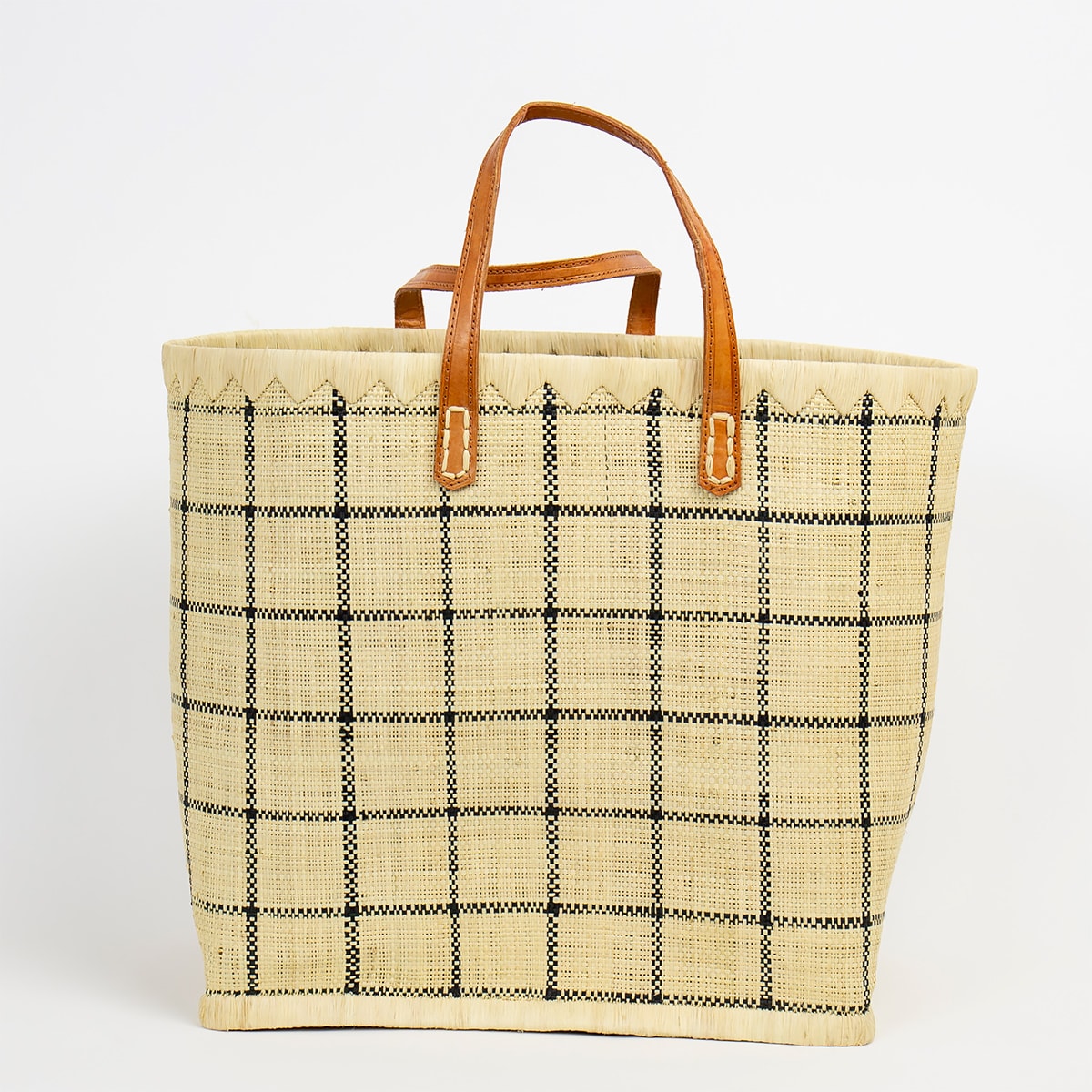 RAFFIA Bag checked L, nat/bla