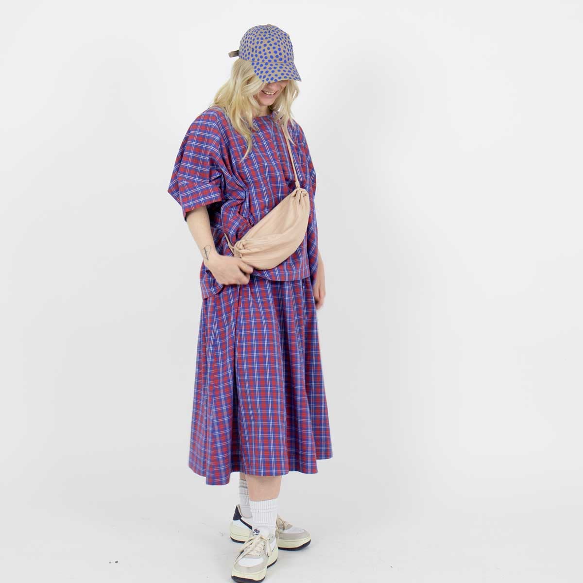 RED/BLUE CHECK Blouse, one size