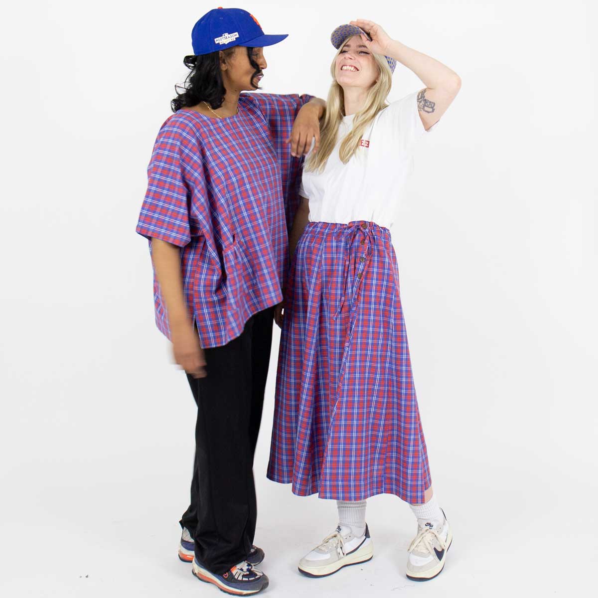 RED/BLUE CHECK Blouse, one size