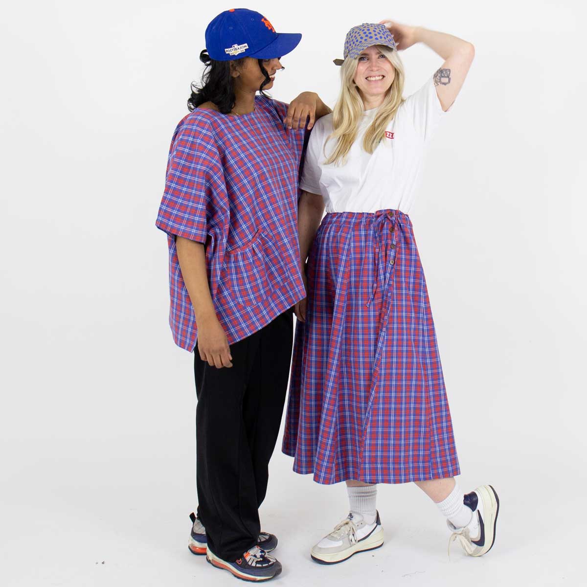 RED/BLUE CHECK Blouse, one size