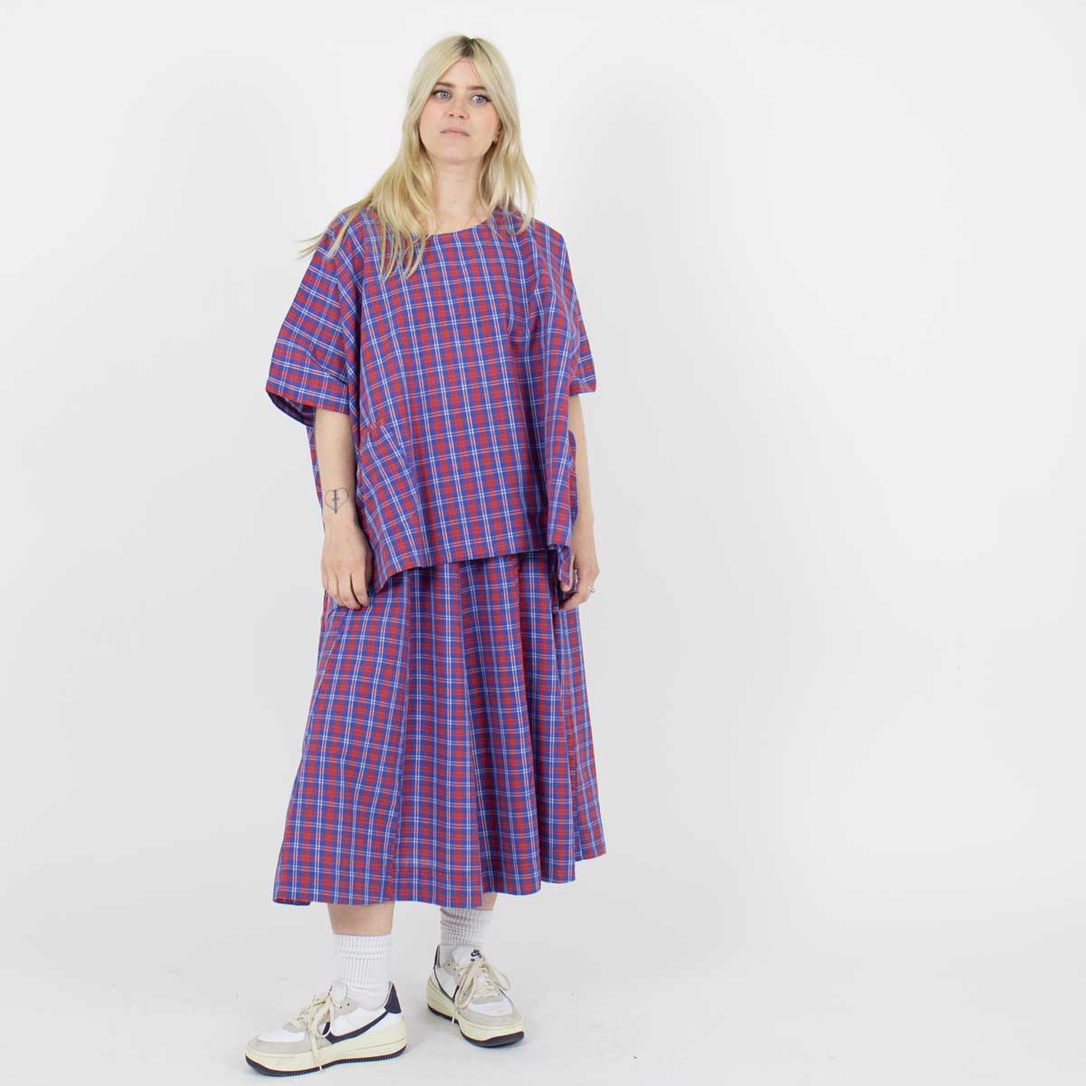 RED/BLUE CHECK Blouse, one size