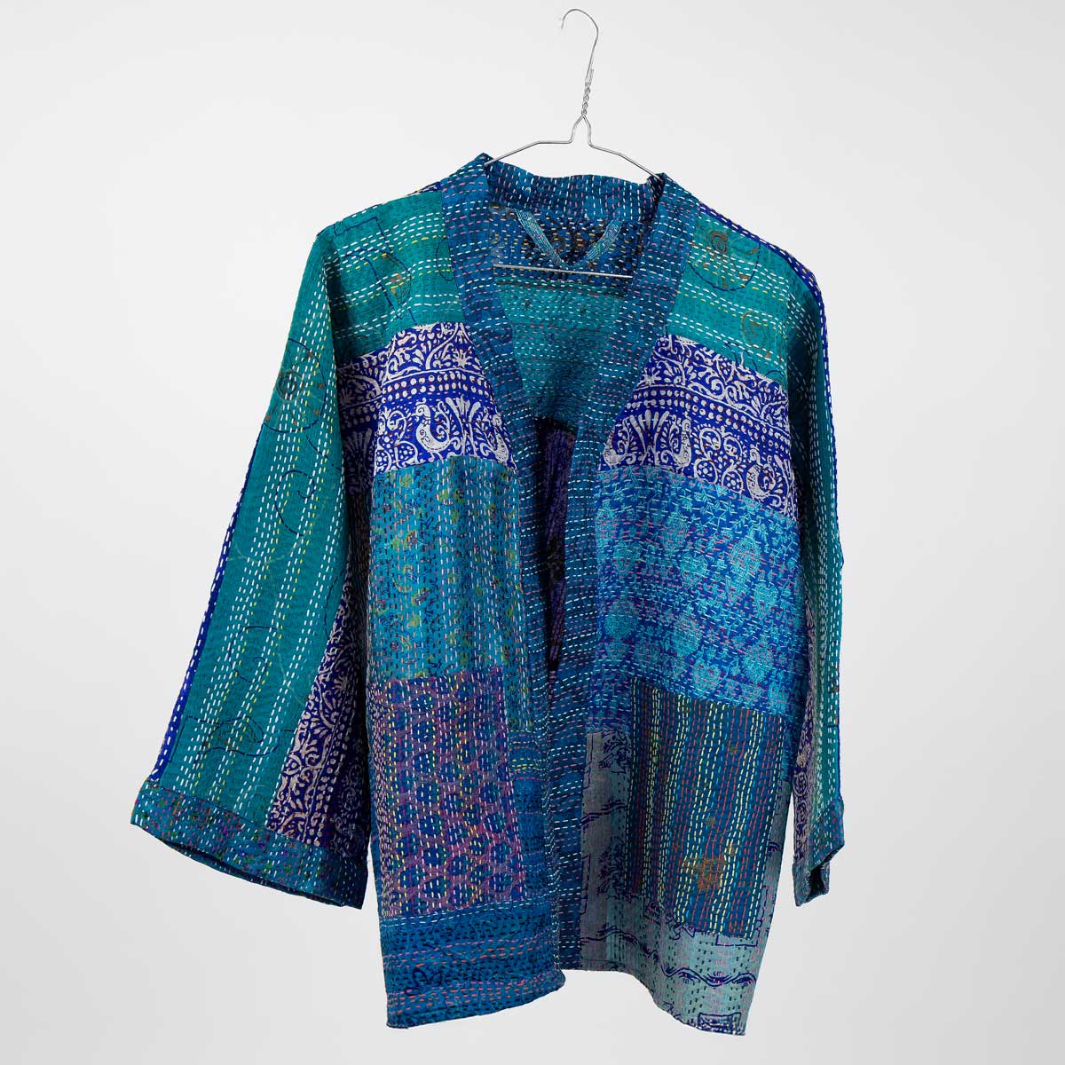 SARI SILK Kort kimono, turkos