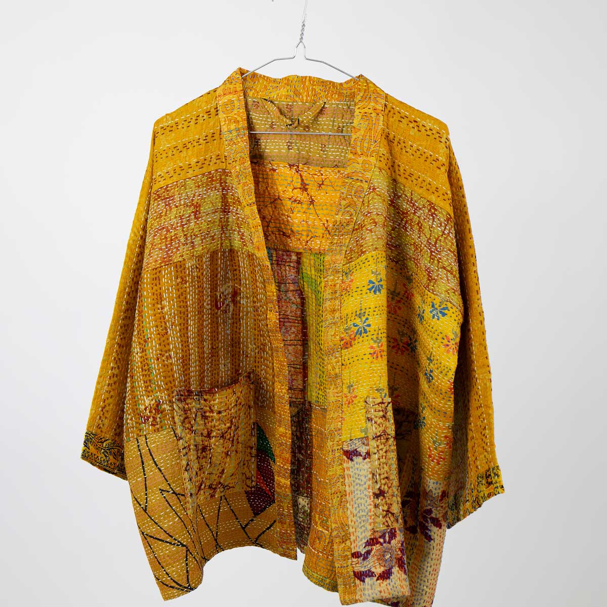 SARI SILK Kort kimono, gul