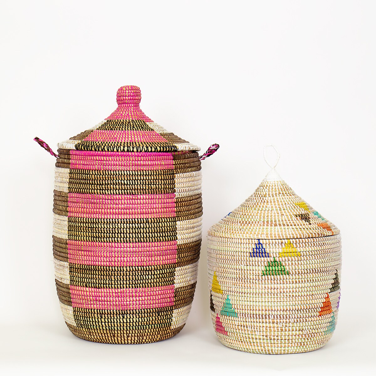 SALLY Basket w lid triangle, white/multi