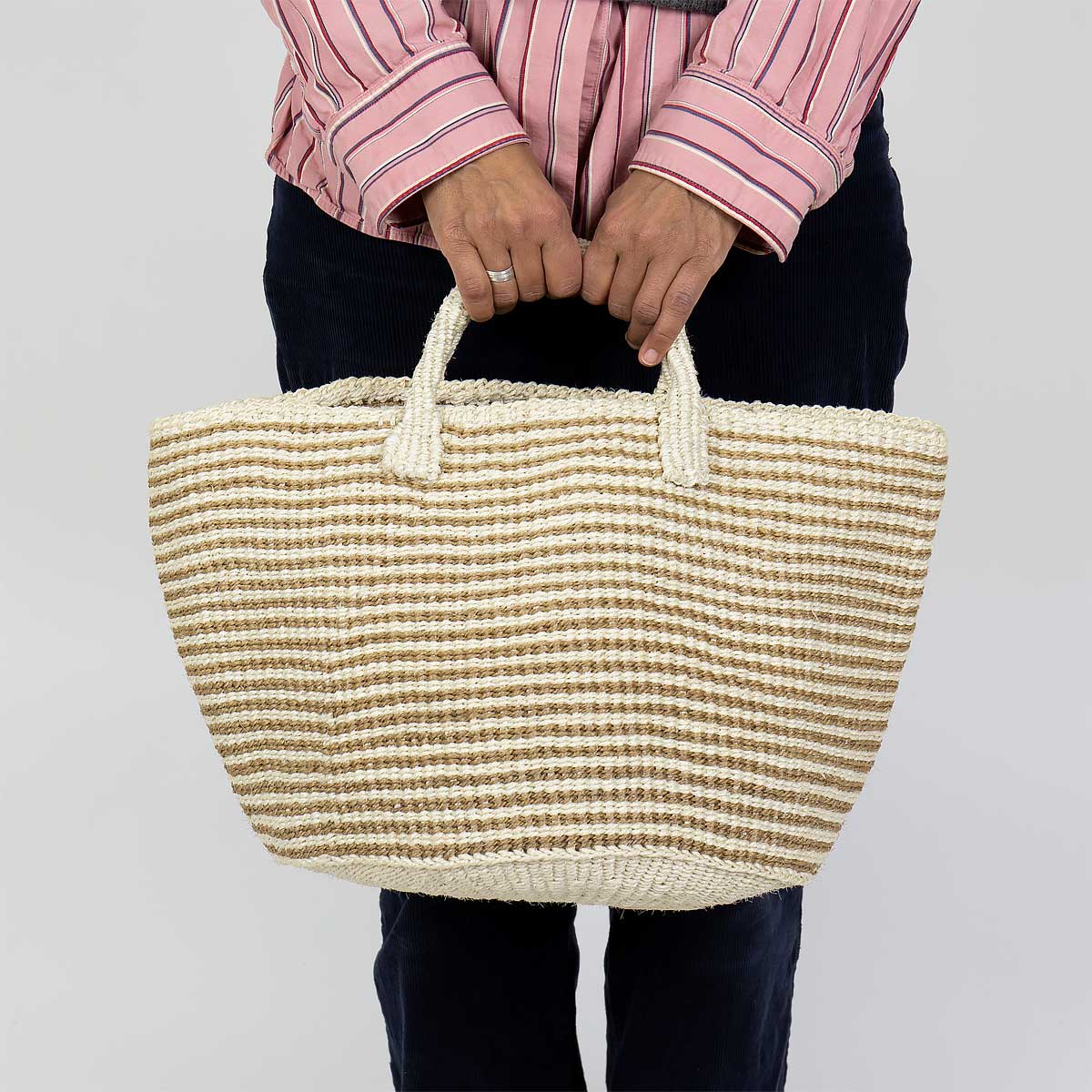 SISAL MOOD Basket w handle, white/beige