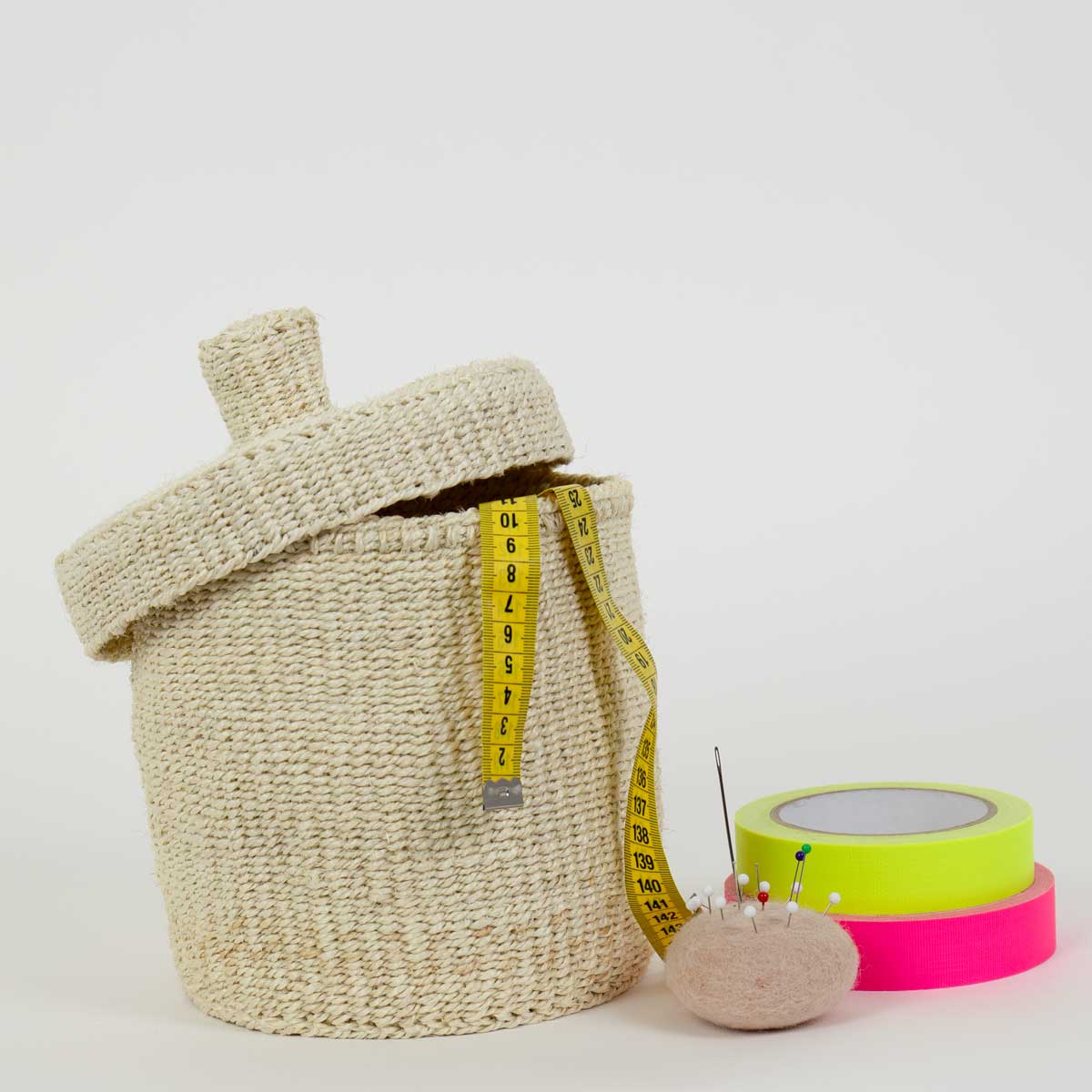 SISAL MOOD Basket w lid M, white