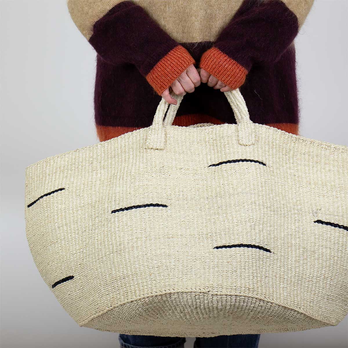 SISAL MOOD Big Basket stripe, white/black