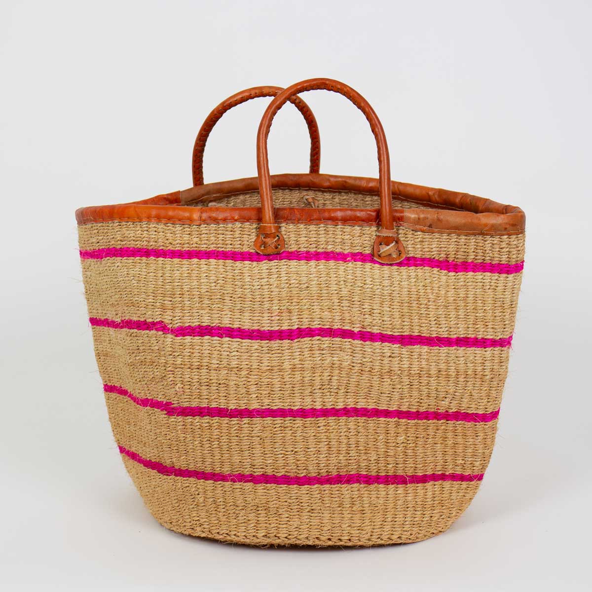 SISAL Big basket with handles, beige/pink 