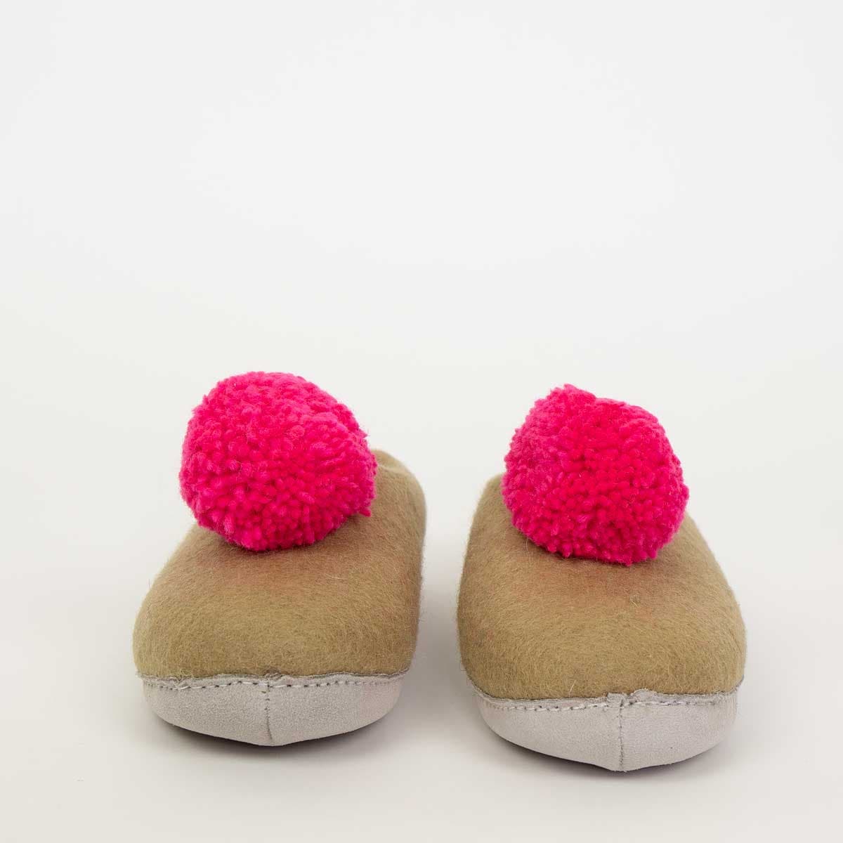SLIP POMPOM Slippers, beige, pink
