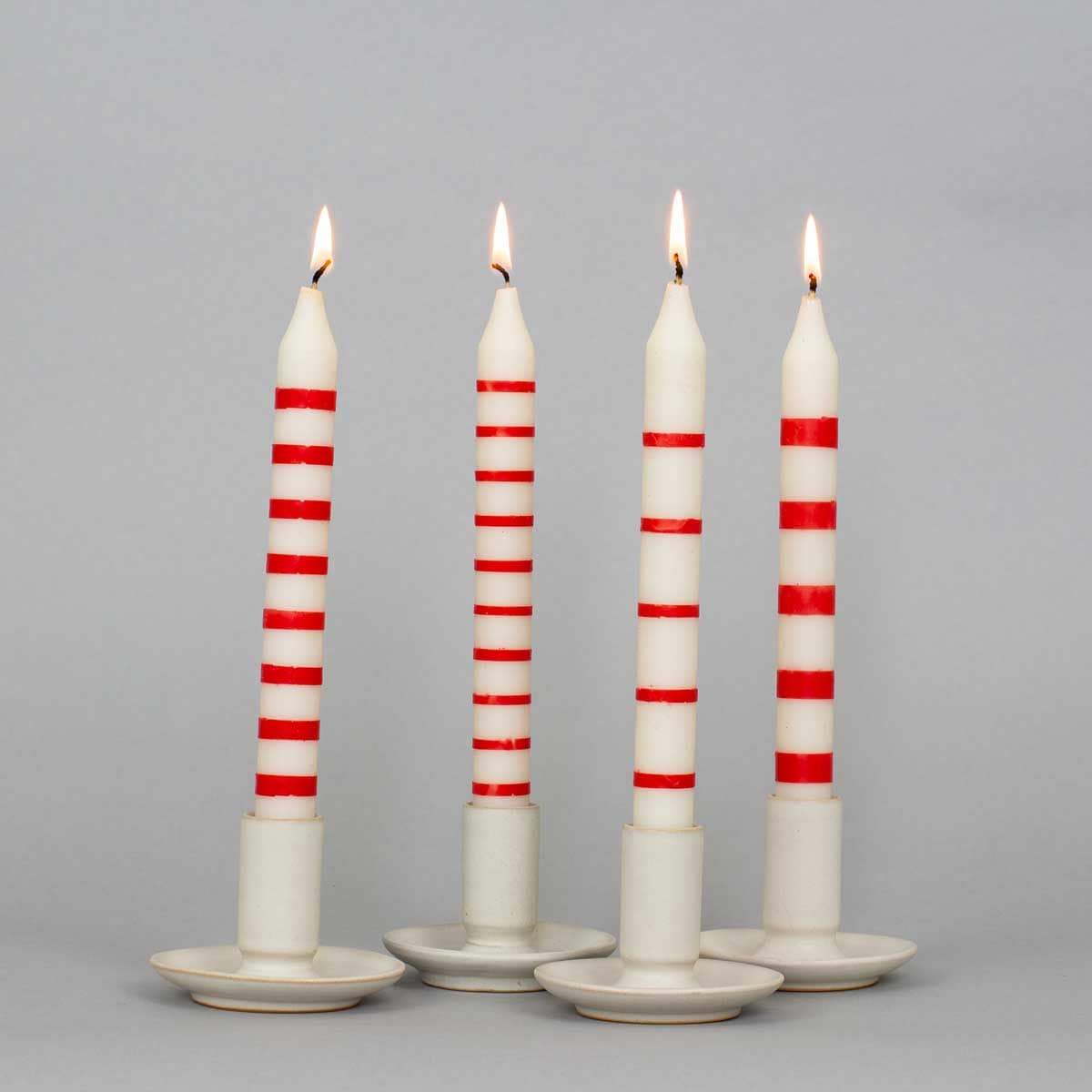 STRIPED Soya Candles 4-p, white/red