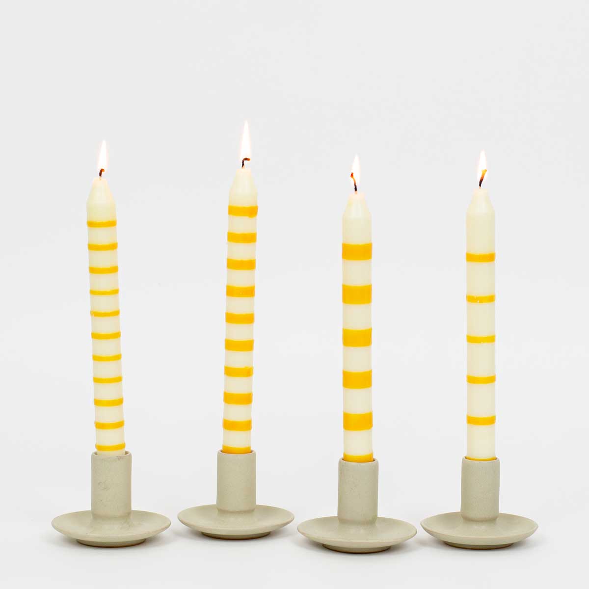STRIPED Soya Candles 4-p, white/yellow
