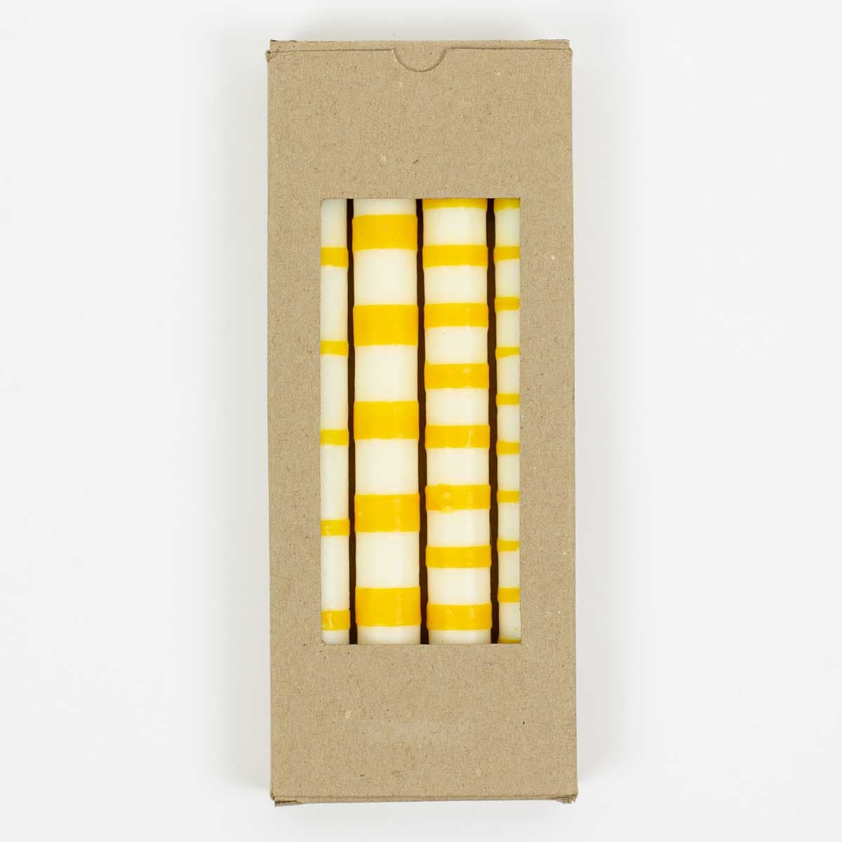 STRIPED Soya Candles 4-p, white/yellow