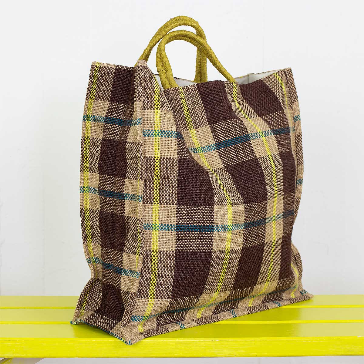 TANIA Bag checkered, brown/yellow