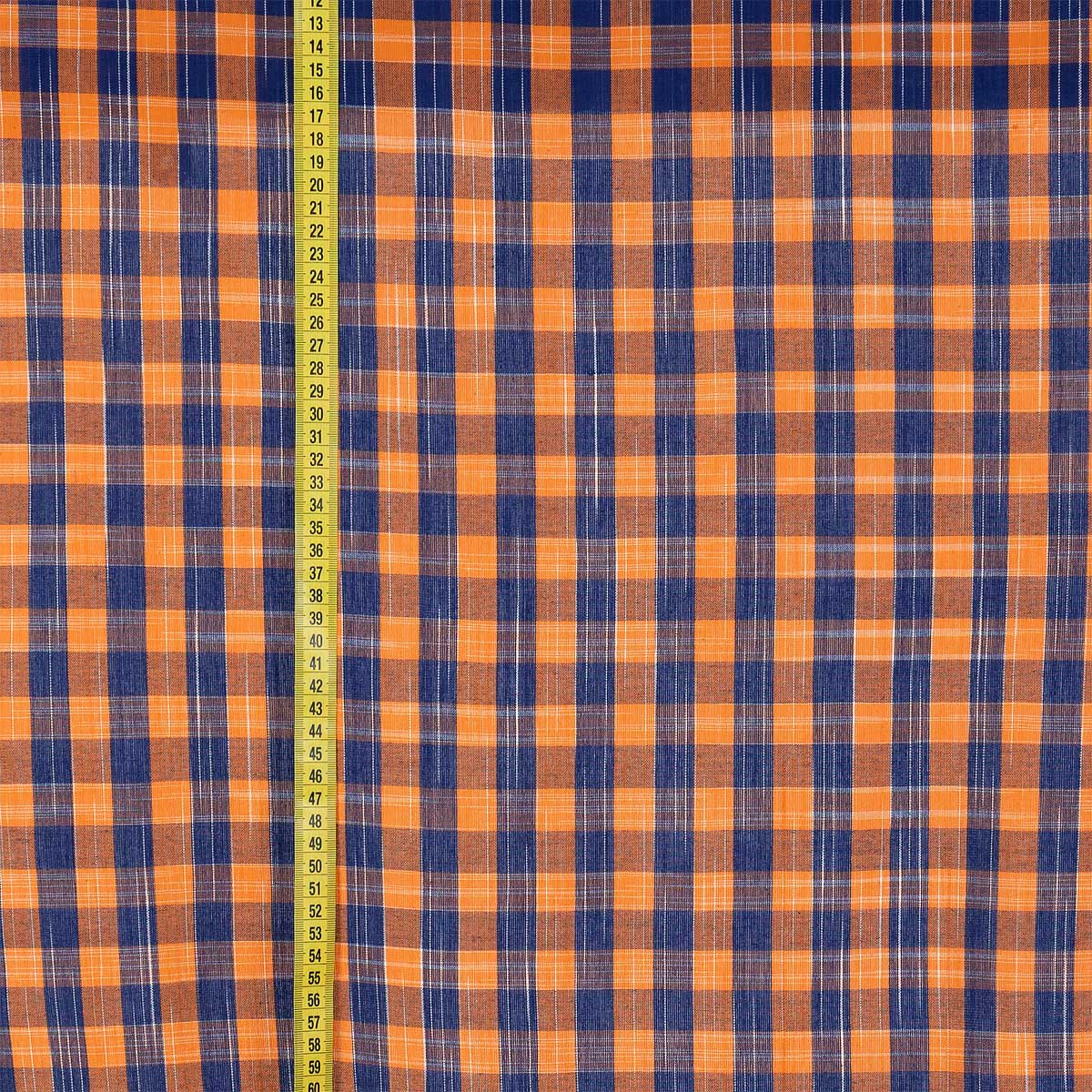 Tyg på metervara- rutigt i  blått och orange - Fair Trade